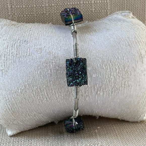 Fashion Bracelet Silver Tone Women Wrist Band Stone Bracelet - Picture 2 of 8